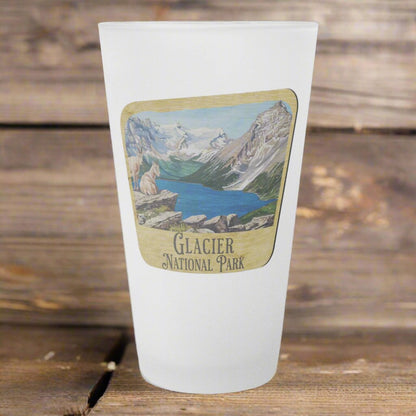 Glacier National Park Frosted Pint Glass Wood Sign Graphic