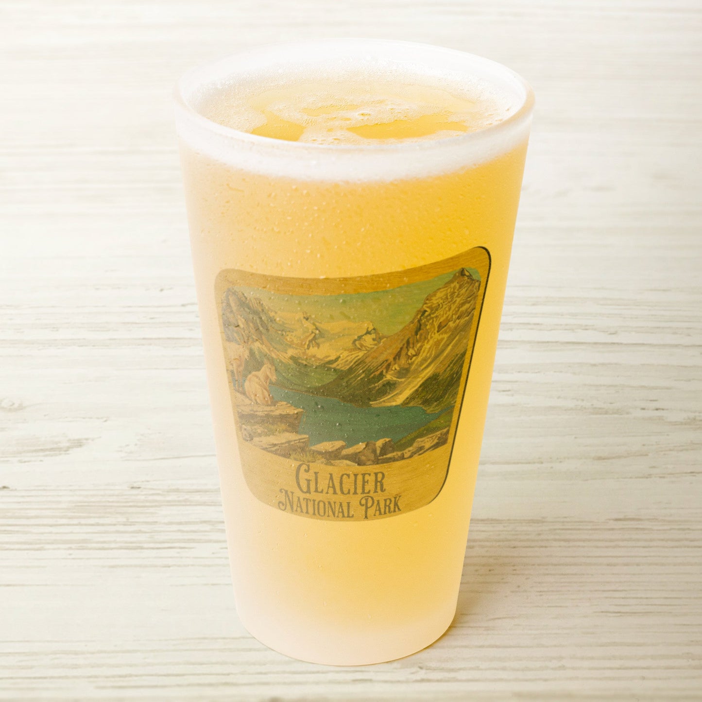 Glacier National Park Frosted Pint Glass Wood Sign Graphic