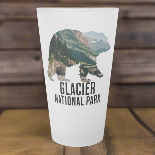 Glacier National Park Grizzly Bear Frosted Pint Glass