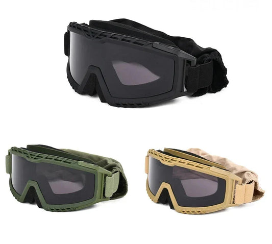 3.2MM Tactical Goggles Anti-Fog Ballistic Glasses 3 Lens Kit – Black Tan OD