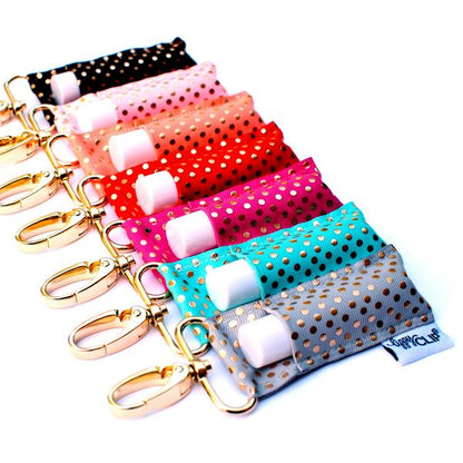 Gold Dots on Grey LippyClip® Lip Balm Holder