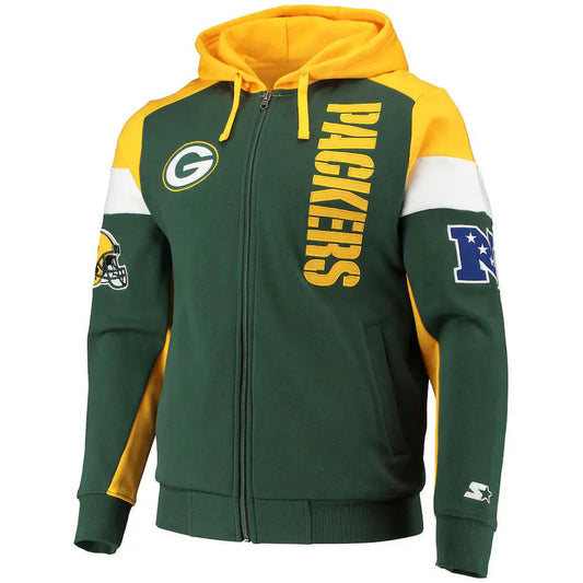 Men's Starter Green/Gold Green Bay Packers Logo Extreme Full-Zip Hoodie