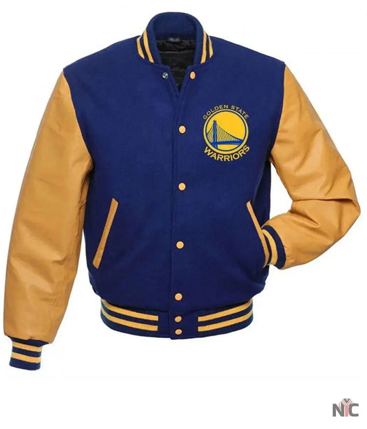 Golden State Warriors Blue and Yellow Letterman Jacket