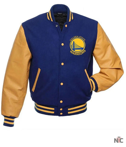 Golden State Warriors Blue and Yellow Letterman Jacket