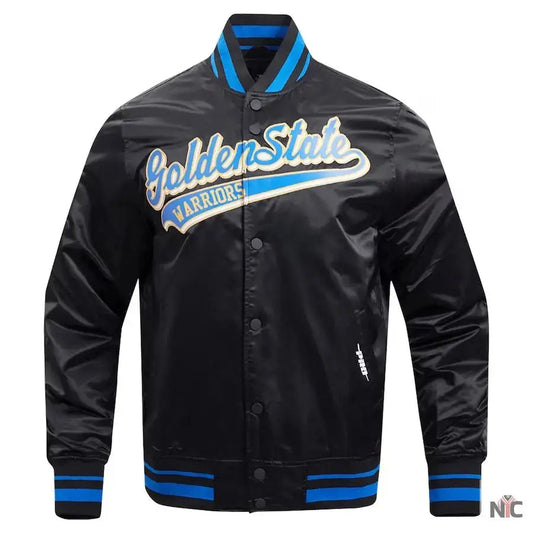Golden State Warriors Script Tail Satin Varsity Jacket
