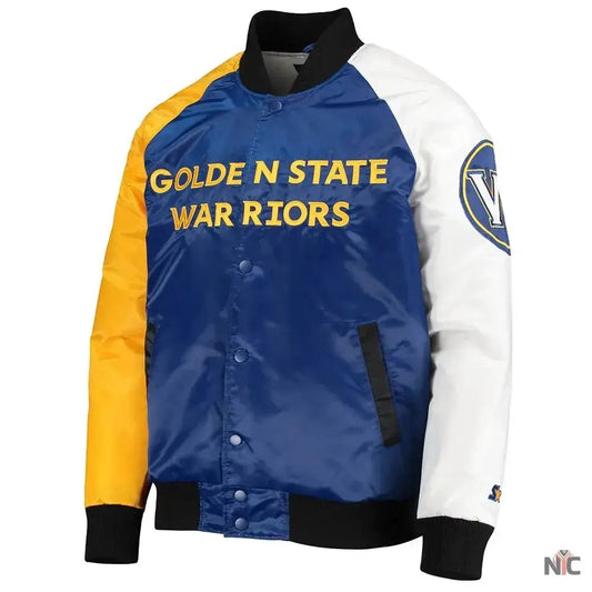 Golden State Warriors Tri-Color Satin Varsity Jacket