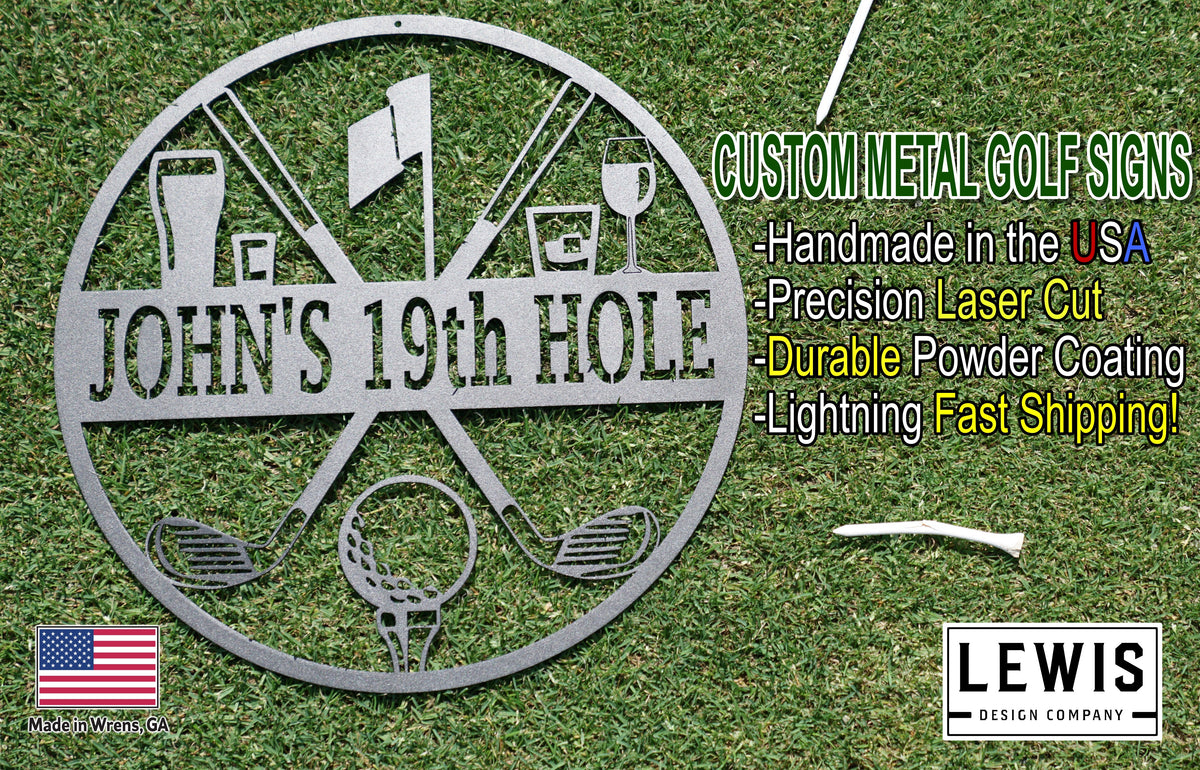 Golf 19th Hole Custom Name Metal Sign | Personalized Golf Bar Decor