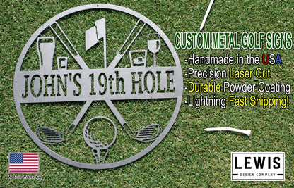 Golf 19th Hole Custom Name Metal Sign | Personalized Golf Bar Decor