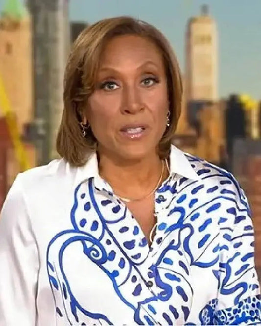 Good Morning America Robin Roberts White and Blue Shirt