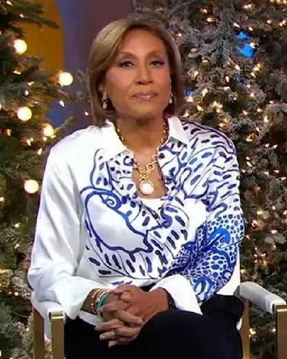 Good Morning America Robin Roberts White and Blue Shirt