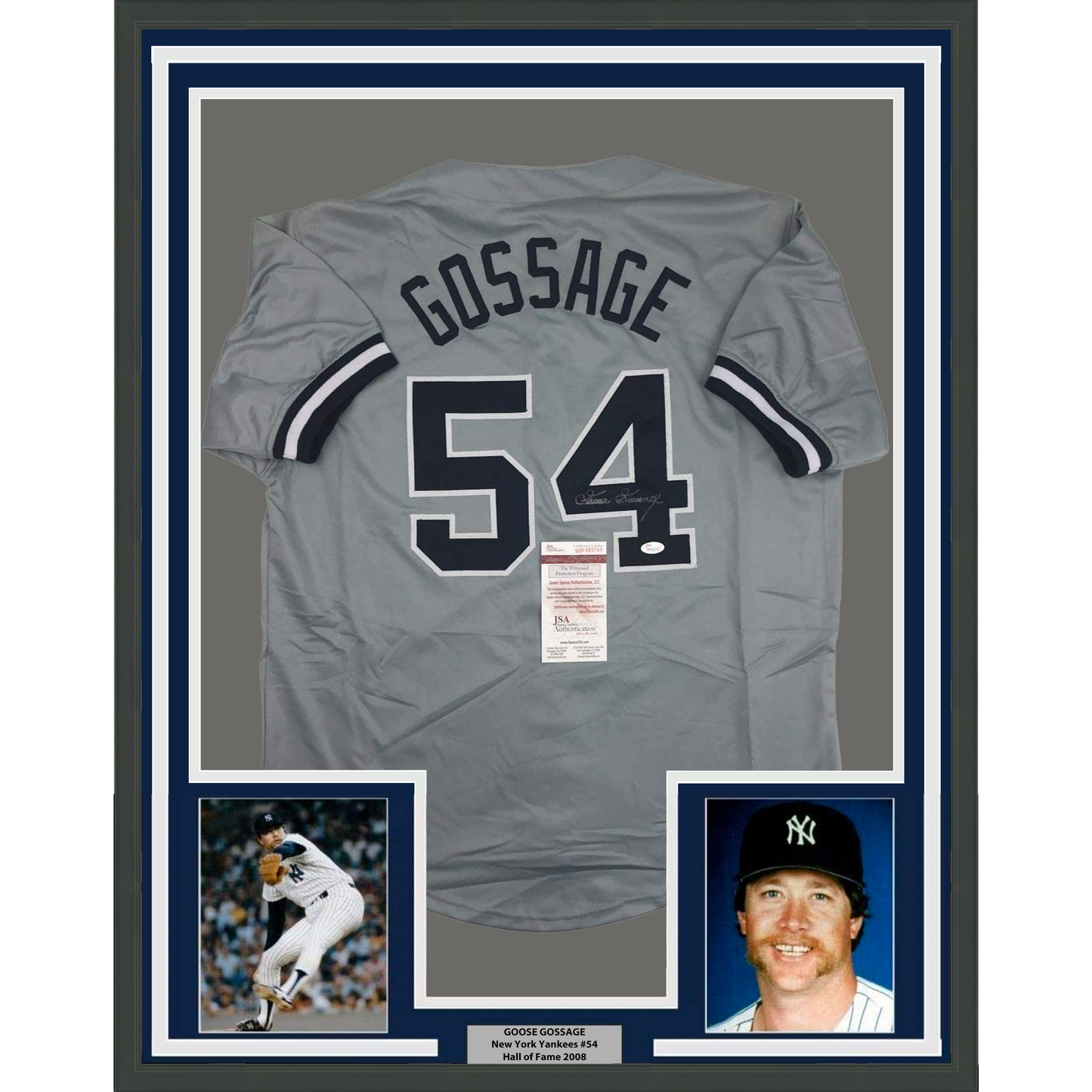 Framed Autographed/Signed Goose Gossage 35x39 New York Grey Baseball Jersey JSA COA