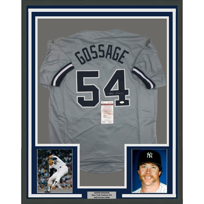 Framed Autographed/Signed Goose Gossage 35x39 New York Grey Baseball Jersey JSA COA