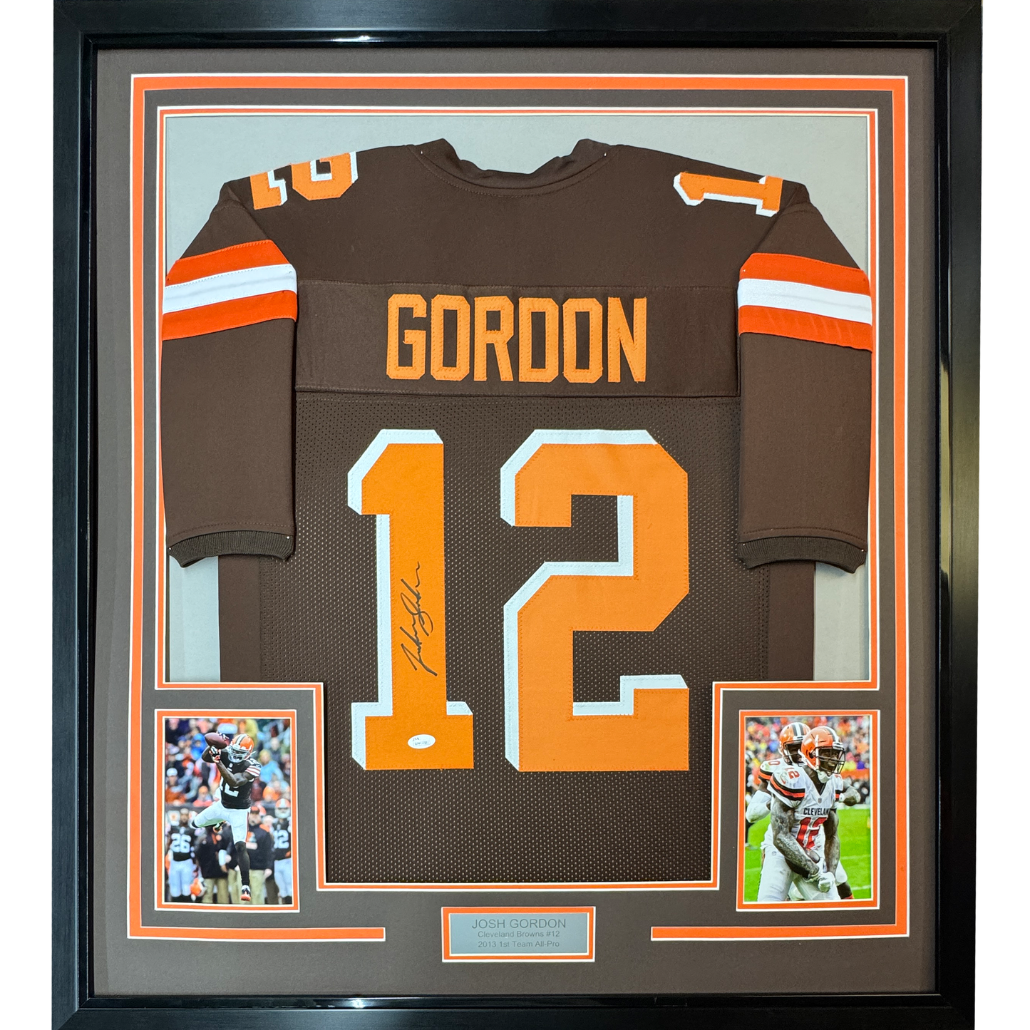 Framed Autographed/Signed Josh Gordon 35x39 Cleveland Football Brown Jersey JSA COA