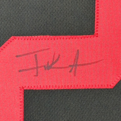 Framed Autographed/Signed Frank Gore 35x39 San Francisco Black Football Jersey Beckett BAS COA