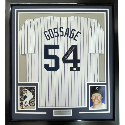 Framed Autographed/Signed Goose Gossage 35x39 New York Pinstripe Baseball Jersey JSA COA