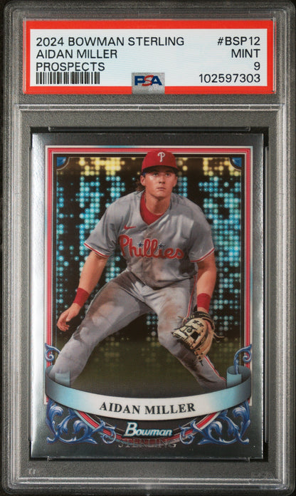 Graded 2024 Topps Bowman Sterling Aidan Miller #BSP12 Prospects Rookie RC Baseball Card PSA 9 Mint