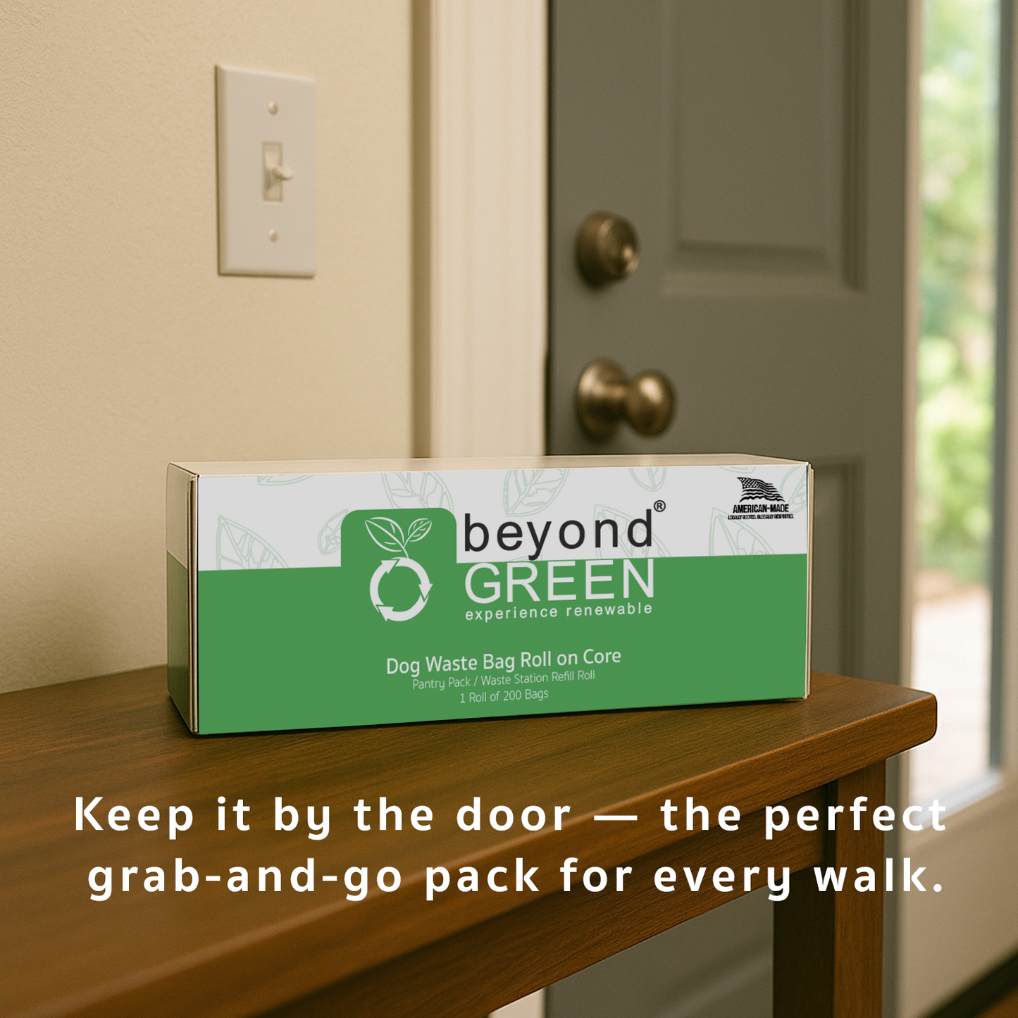 beyondGREEN Dog Waste Bags – Grab & Go Bulk Pack – 200 Bags on Roll with Core - Made in USA, Leak-Resistant, Folded Rolls