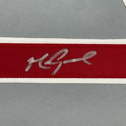 Framed Autographed/Signed Mark Grace 35x39 Chicago Grey Baseball Jersey JSA COA