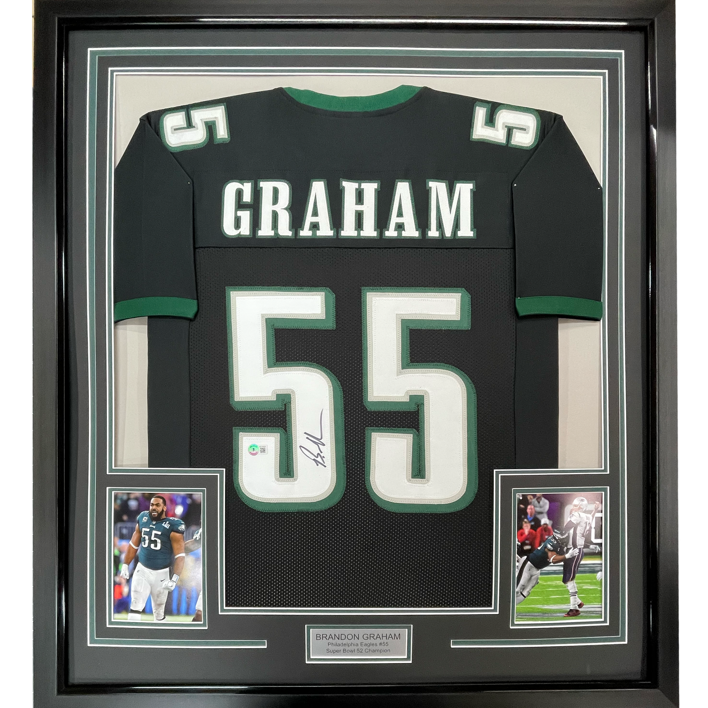 Framed Autographed/Signed Brandon Graham 35x39 Philadelphia Black Football Jersey JSA COA