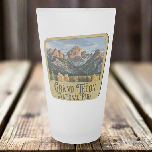 Grand Teton National Park Frosted Pint Glass Wood Sign Graphic
