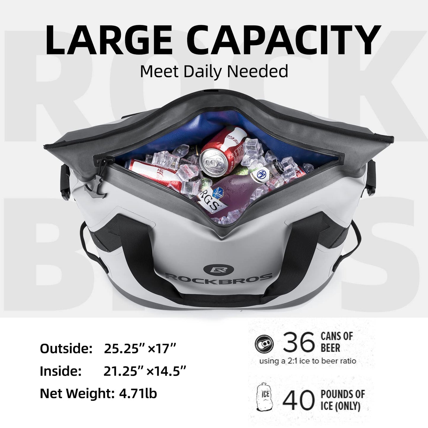 ROCKBROS Soft Cooler Insulated Leak Proof Cooler Bag Portable 36 Can