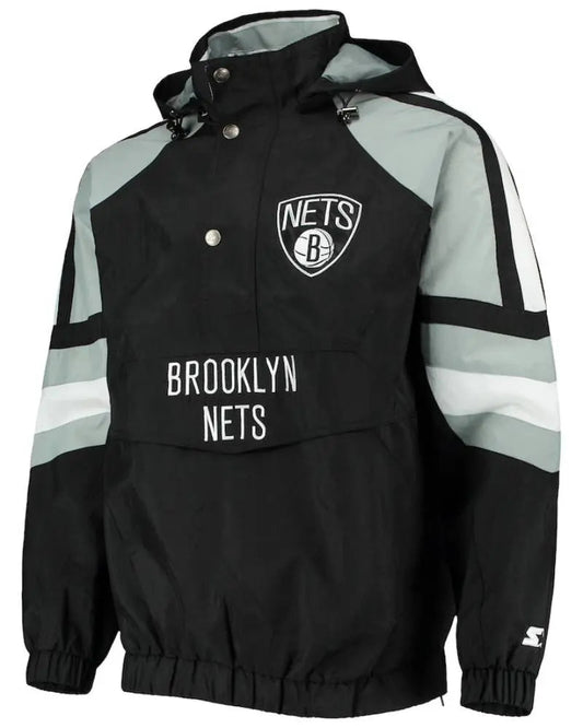 Men’s Brooklyn Nets Starter Black/Gray The Pro II Half-Zip Jacket