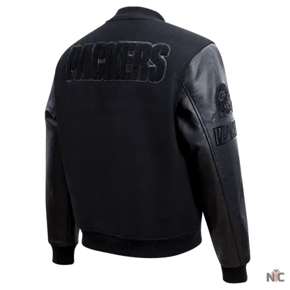 Green Bay Packers Triple Black Logo Varsity Jacket