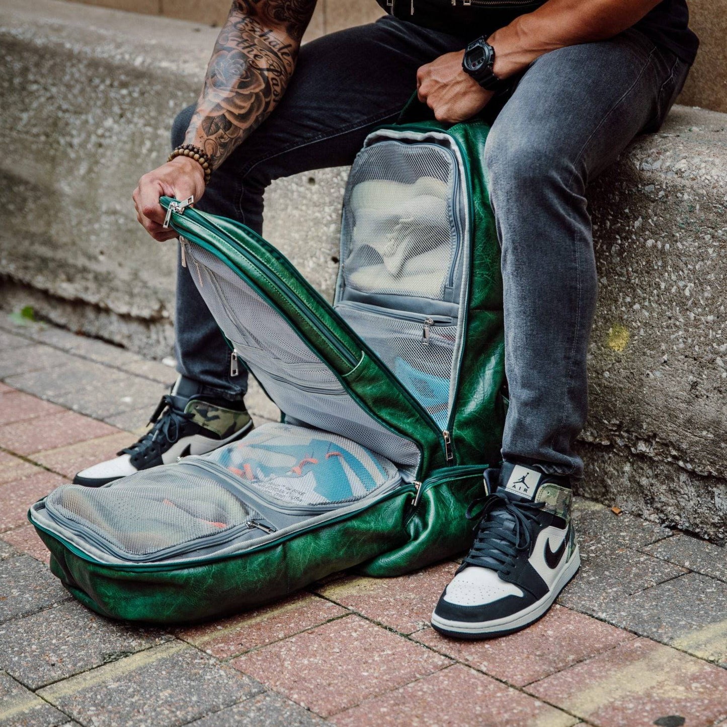 Emerald Green Leather Carry-On Patented Backpack