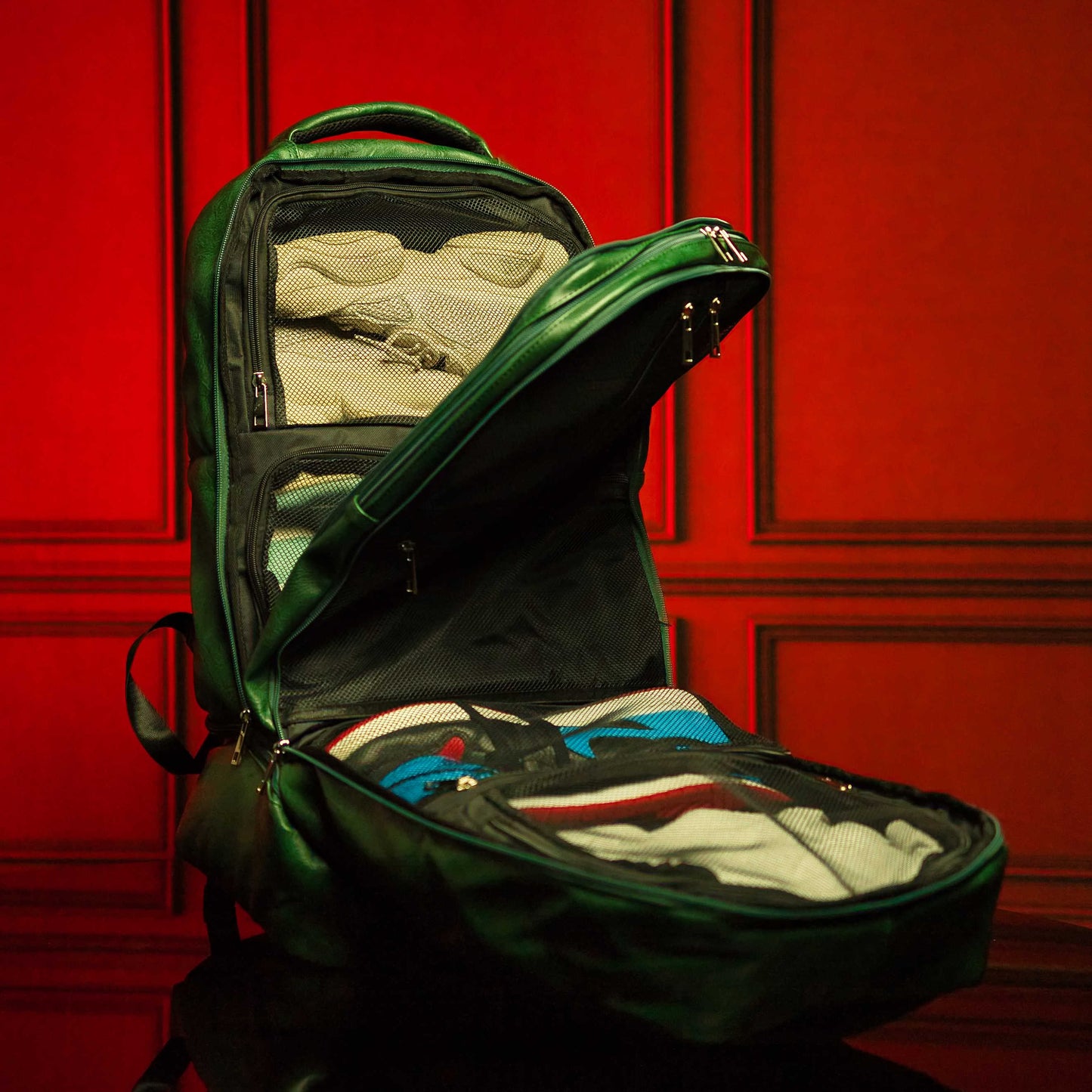 Emerald Green Leather Carry-On Patented Backpack
