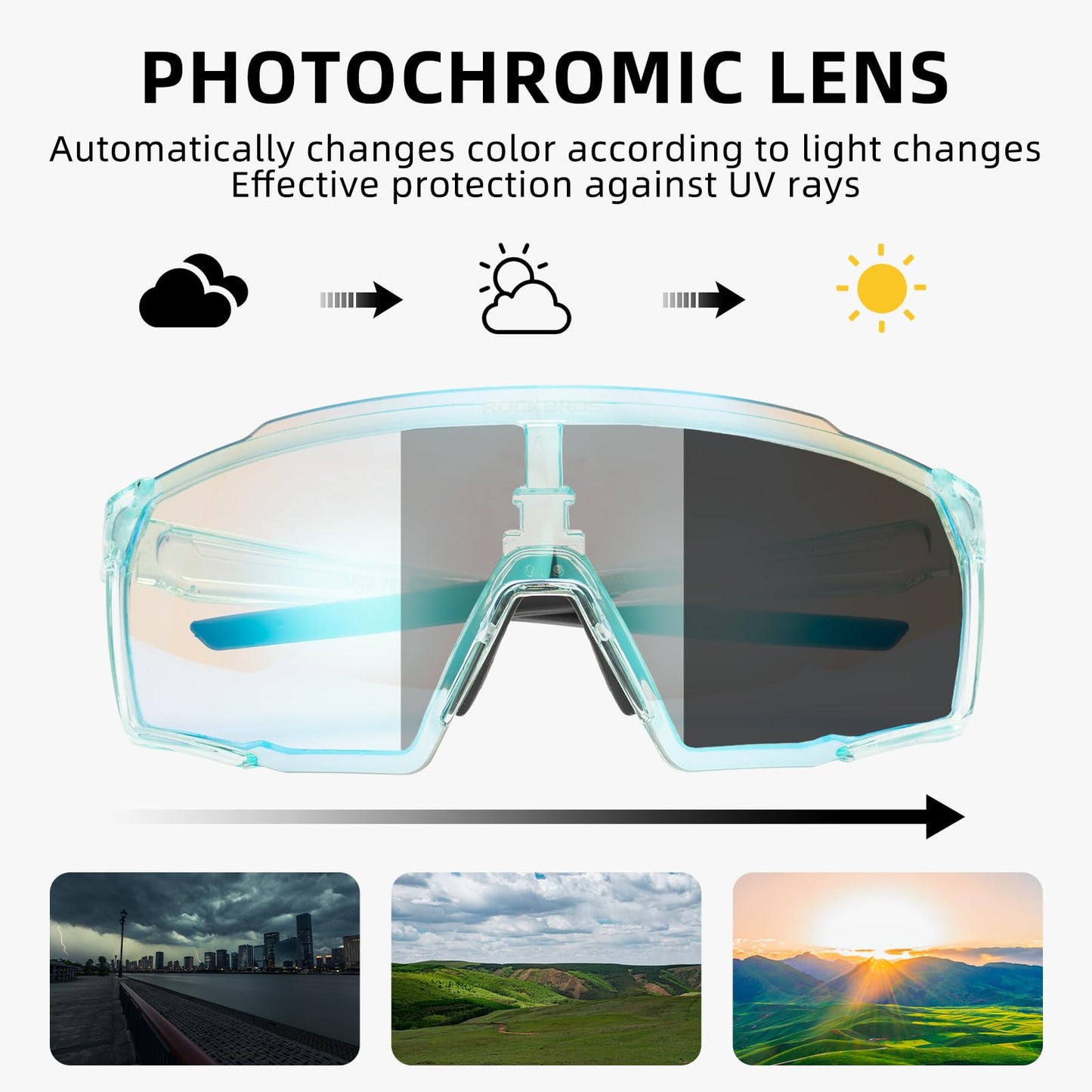 ROCKBROS Photochromic Sport Cycling Sunglasses for Men Women Lightweight UV Protection