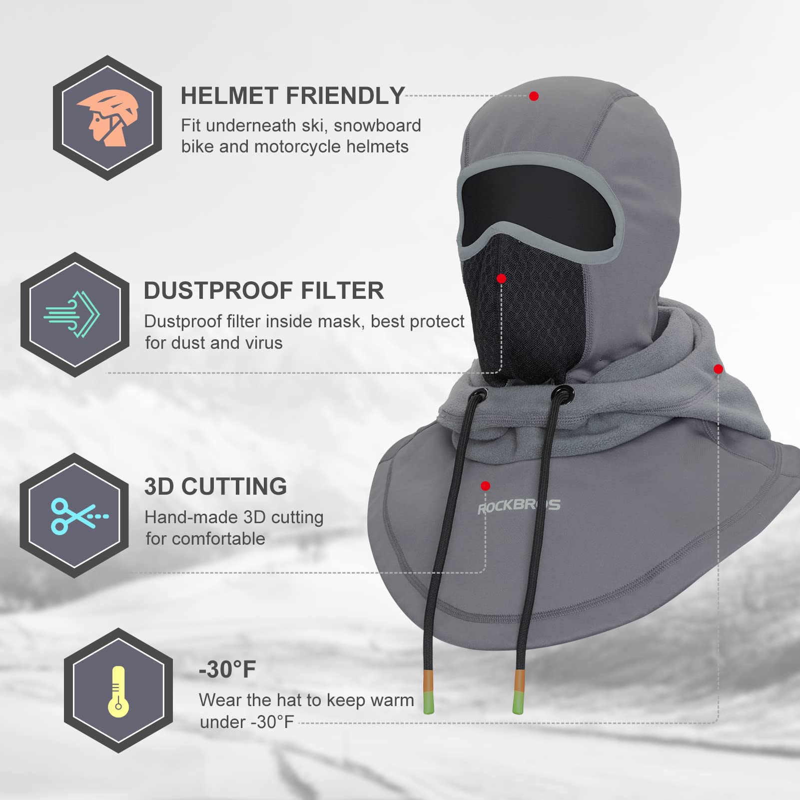 ROCKBROS Ski Balaclava Thermal Fleece Balaclava for Cold Weather Winter Men - Triathlete Store