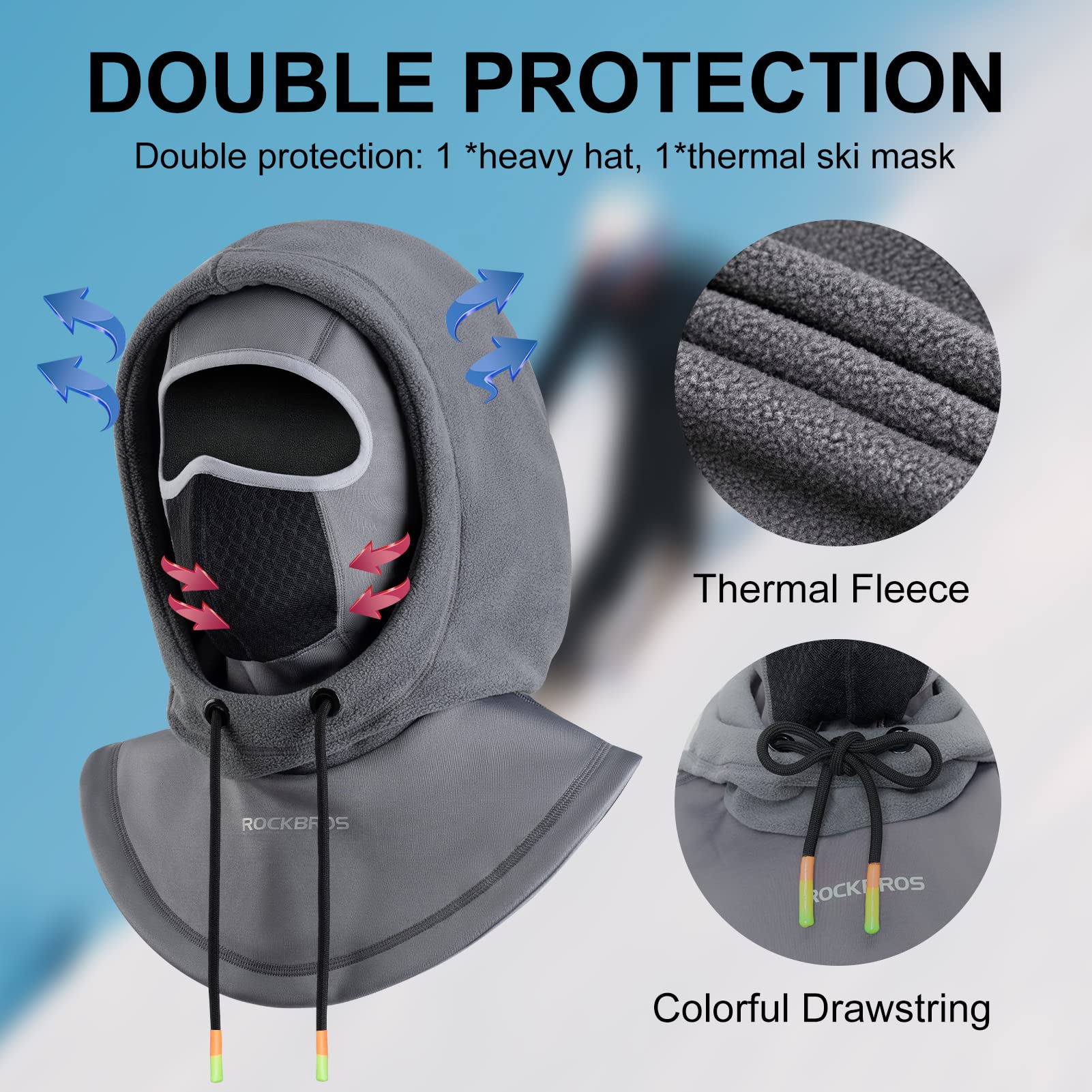 ROCKBROS Ski Balaclava Thermal Fleece Balaclava for Cold Weather Winter Men - Triathlete Store