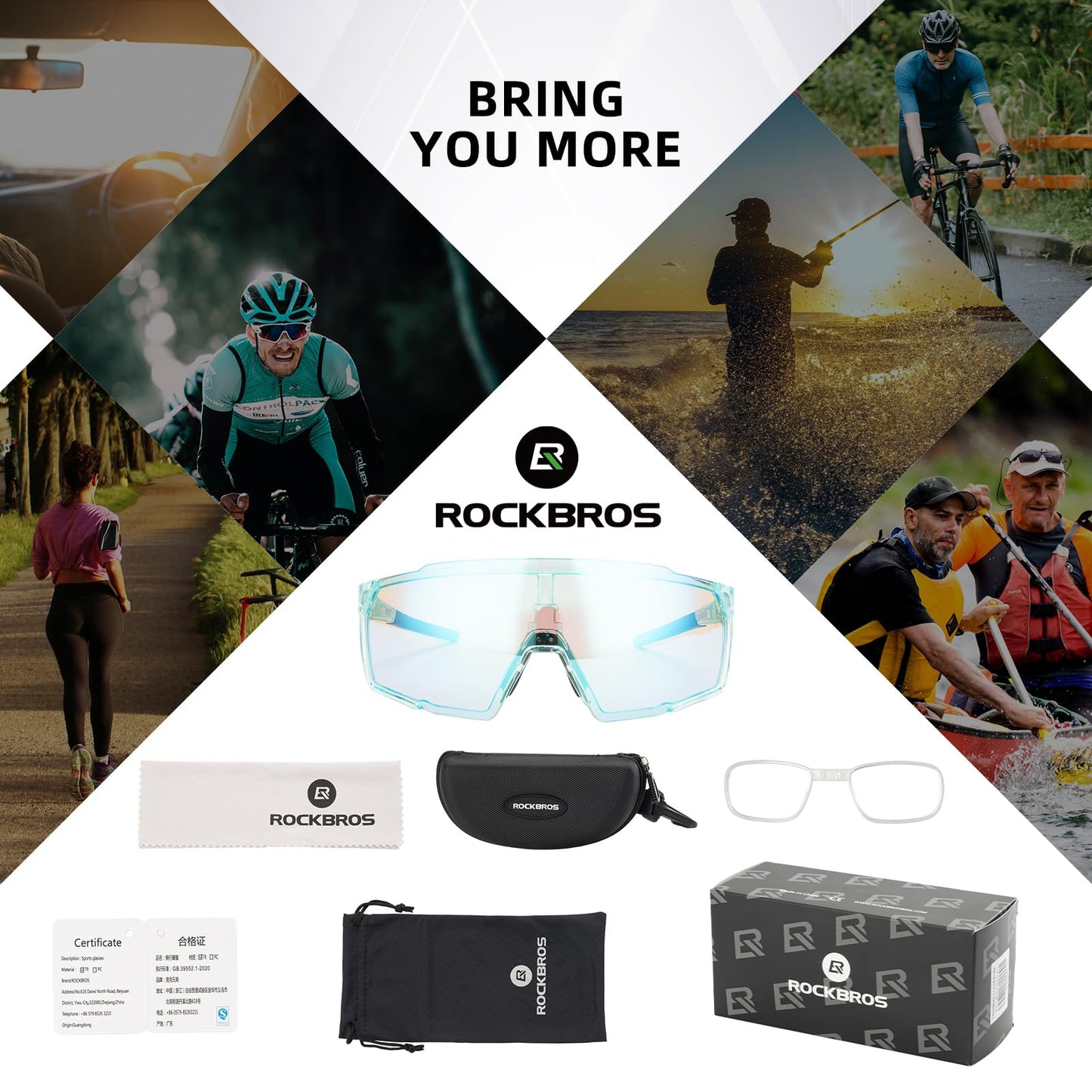 ROCKBROS Photochromic Sport Cycling Sunglasses for Men Women Lightweight UV Protection