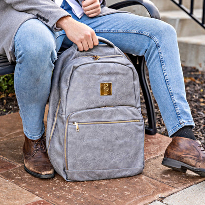 Grey Leather Commuter Bag