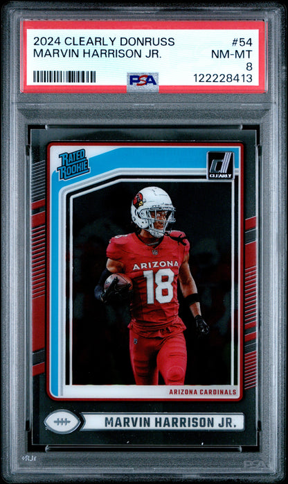 Graded 2024 Panini Clearly Donruss Marvin Harrison Jr #54 Rookie RC Football Card PSA 8 Near Mint