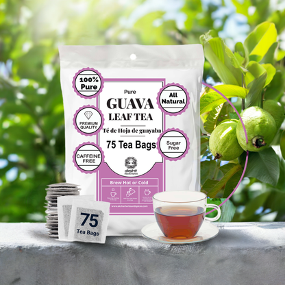 Guava Leaf Tea - 75 Bags, 100% Pure Guava Leaves (Te de Hojas de Guayaba) - Non-GMO, Vegan, Caffeine-Free
