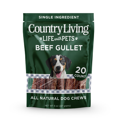 Country Living 6” Gullet Flats Dog Treats – 20 Count Bag – All-Natural Beef Esophagus Chews – High-Protein, Easily Digestible, Single-Ingredient Dog Treats – Grain-Free & Long-Lasting