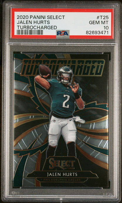 Graded 2020 Panini Select Jalen Hurts #T25 Turbocharged Rookie RC Football Card PSA 10 Gem Mint