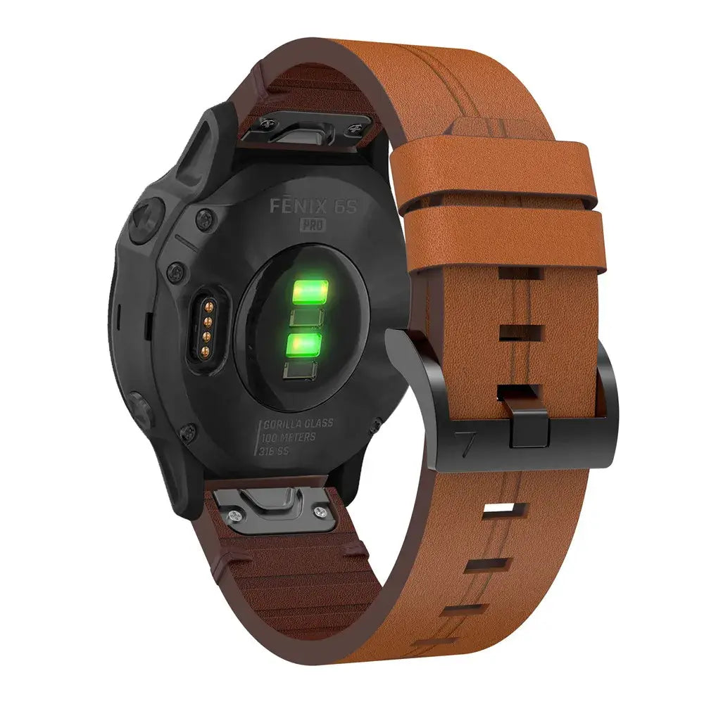 Garmin QuickFit 20/22/26mm Leather Band with Double Keepers