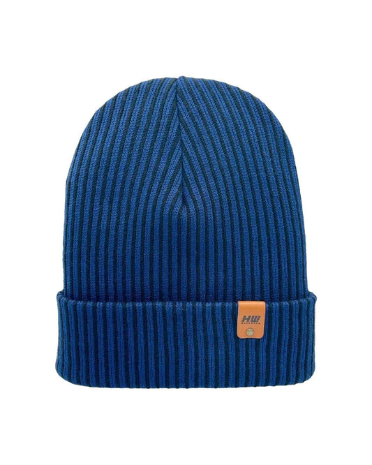 Haakwear Cuffed Wide Ribbed Striped Beanie, Contrast, Black and Blue