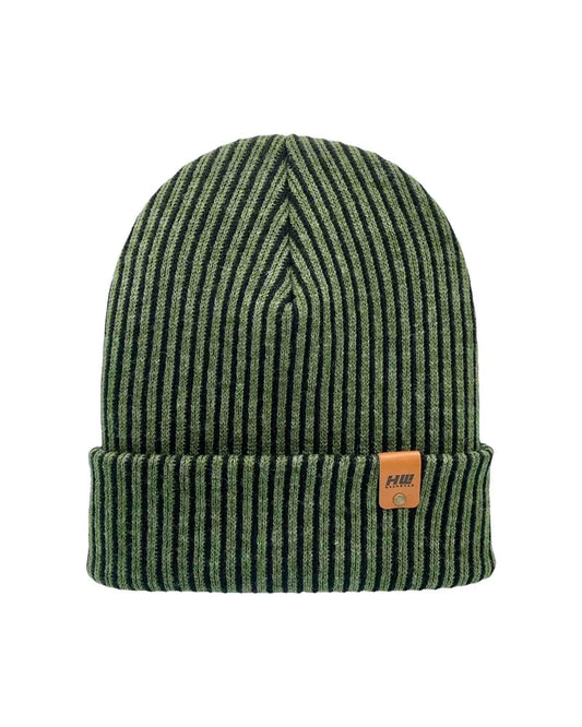 Haakwear Cuffed Wide Ribbed Striped Beanie, Contrast, Black and Green