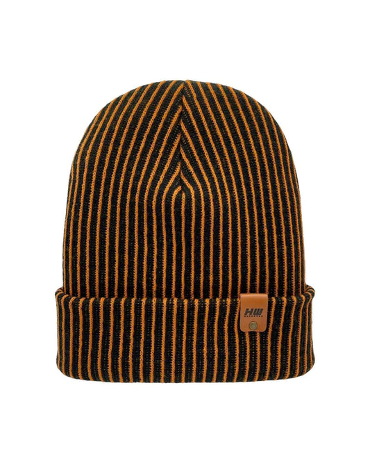 HAAKWEAR Cuffed Wide Ribbed Striped Beanie / Hat, Black / Orange, Limited Edition - Made in USA
