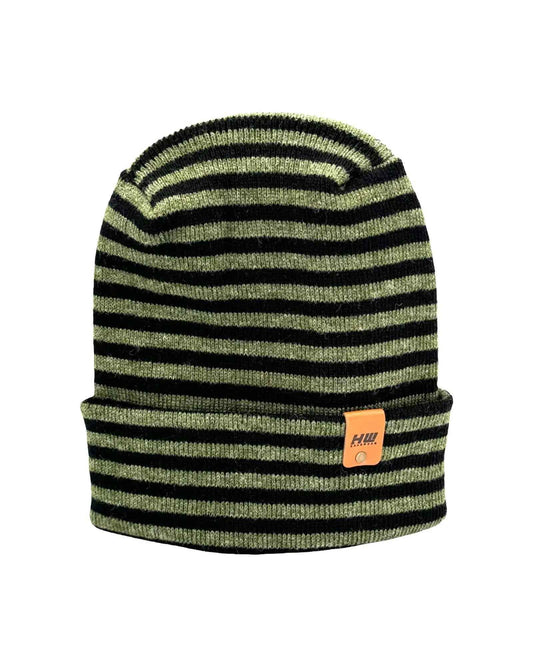 HAAKWEAR H Stitch RORO Cuffed Beanie (Patented Design) Black / Green, Made in USA
