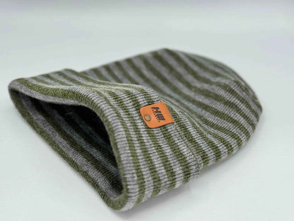 HAAKWEAR H Stitch RORO Cuffed Beanie (Patented Design) Gray / Green, Made in USA