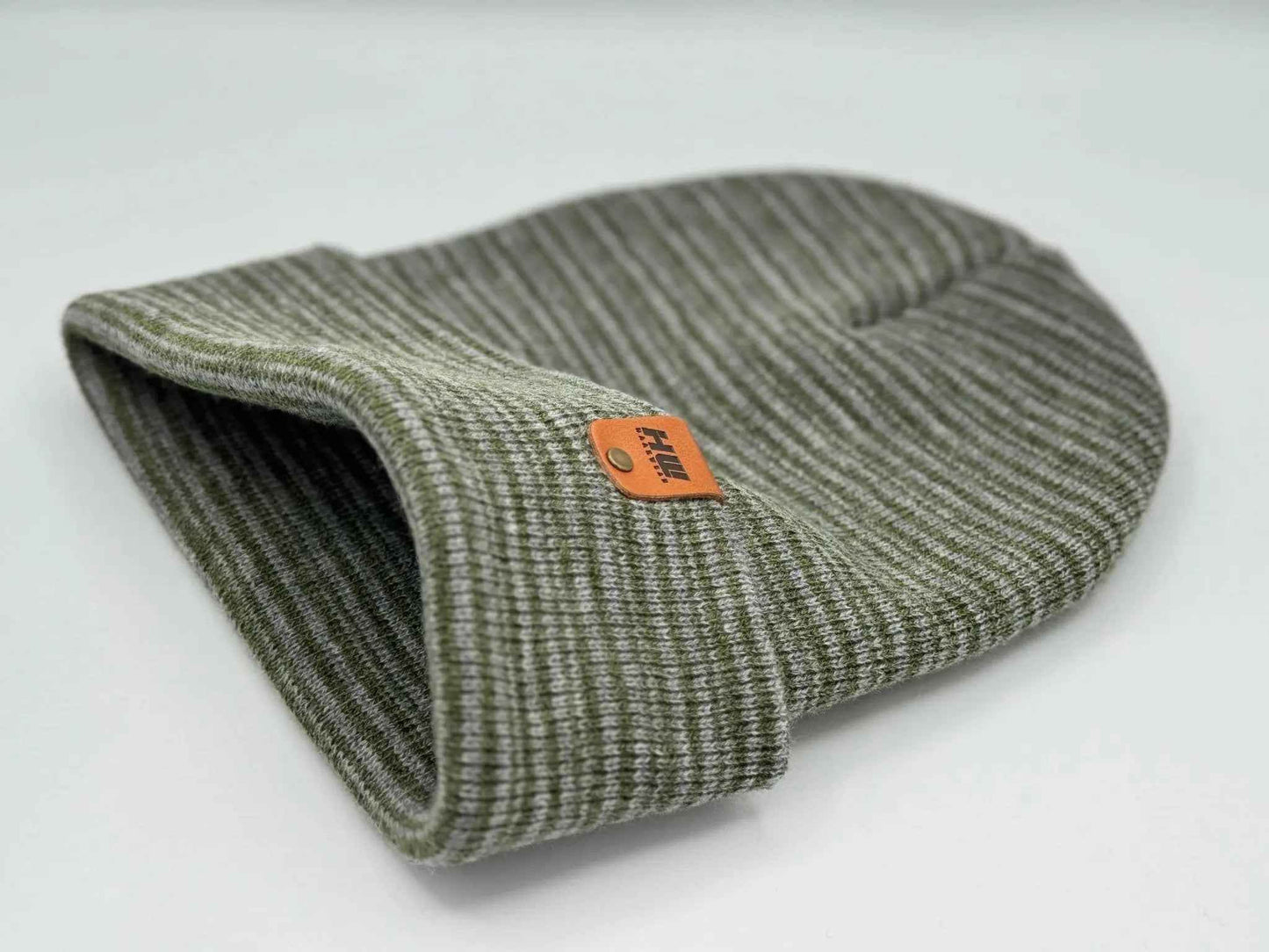HAAKWEAR Traditional Contrast Cuffed Beanie / Hat - Gray / Green, Made in USA