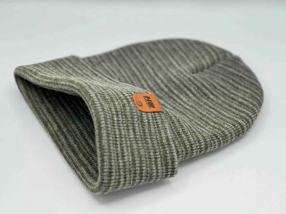 HAAKWEAR Traditional Contrast Cuffed Beanie / Hat - Gray / Green, Made in USA