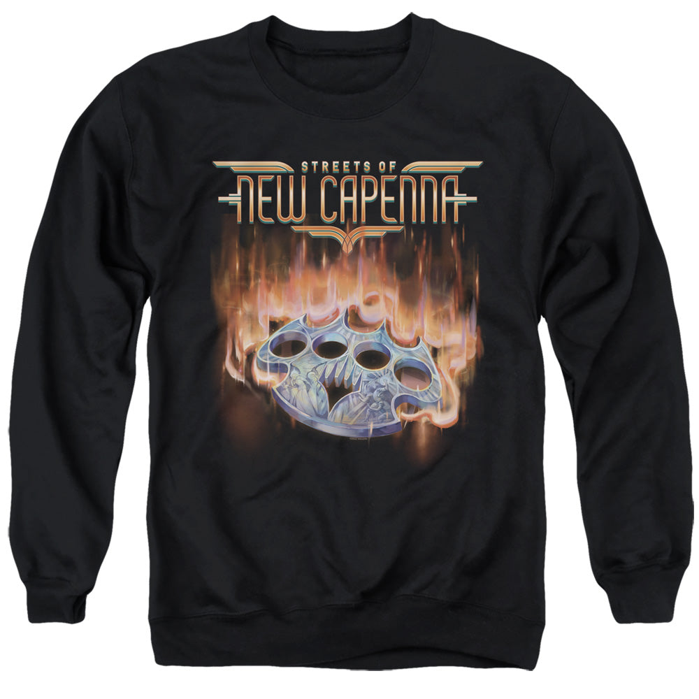 Magic The Gathering Burning Knuckles With Logo Mens Crewneck Sweatshirt Black Officially Licensed