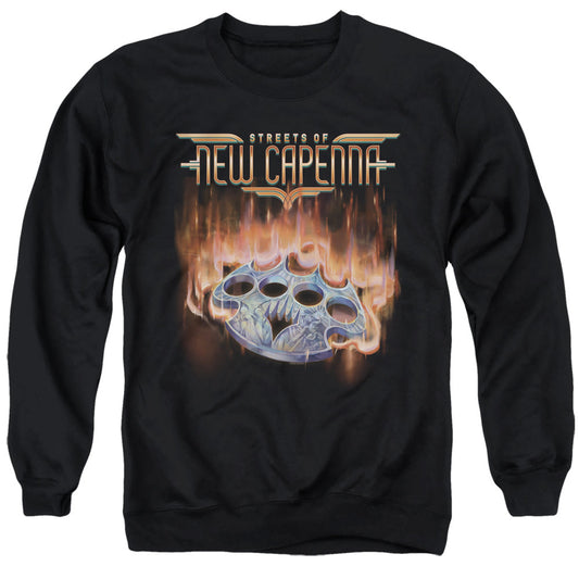 Magic The Gathering Burning Knuckles With Logo Mens Crewneck Sweatshirt Black Officially Licensed