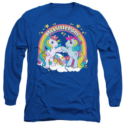 My Little Pony Retro Unicorn Fist Bump Mens Long Sleeve Shirt Royal Blue Officially Licensed