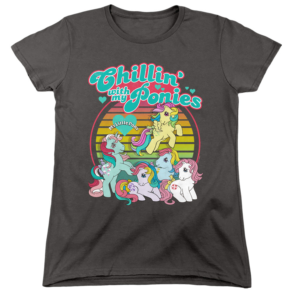 My Little Pony Retro Chillin With My Ponies Womens T Shirt Charcoal Officially Licensed